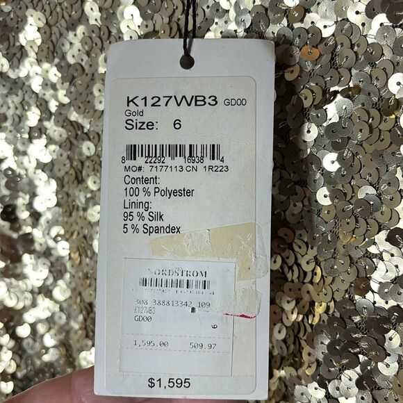 St. John women’s dress 6 gold sequined event party occasion silk lined New - Picture 5 of 9